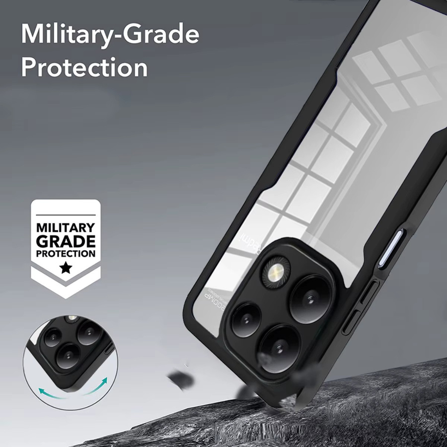 Stoßfeste 360 Grad Handyhülle für Xiaomi Poco M6 Pro 4G mit integriertem Displayschutz und transparenter Rückseite in Schwarz und Transparent - Bild 3