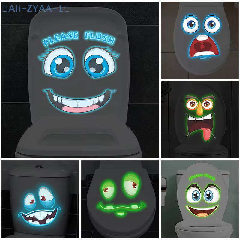 ZYAA-1 Lustige Gesichts-WC-Aufkleber Glow-in-the-Dark, wasserfeste und abnehmbare PVC-Wandaufkleber für die Badezimmer-Dekoration, Mehrfarbig - Bild 2
