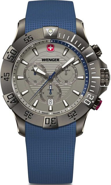 Wenger Chronograph, Quarz, Edelstahl, 43 mm, Silikon, Grau, Herren - Bild 1
