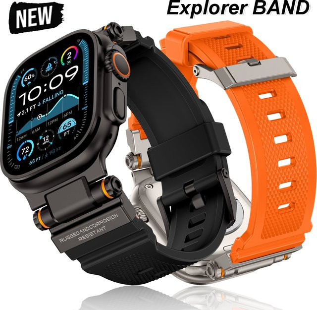 QKX Uhrenarmband Silikon, Edelstahl, Schwarz, Unisex - Bild 1