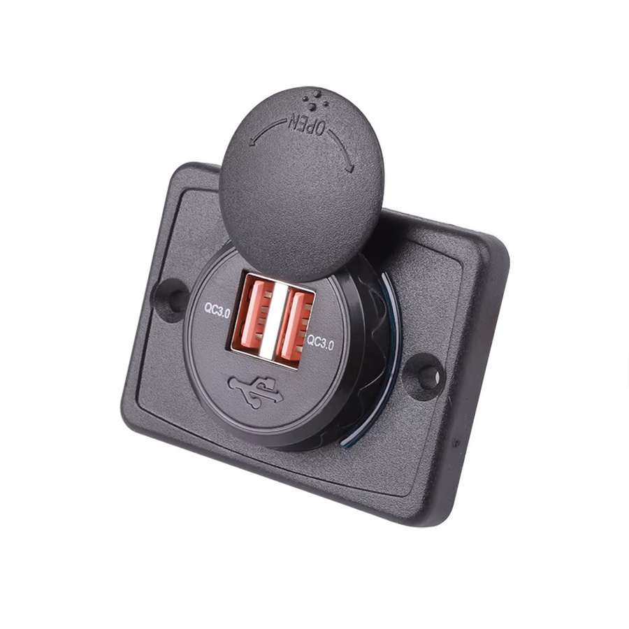 Kebidumei Dual-USB Auto-Ladegerät mit QC 3.0 und 5V/3,1A, wasserdichter Steckdosen-Netzadapter in Schwarz für Motorrad und Wohnmobil - Bild 2