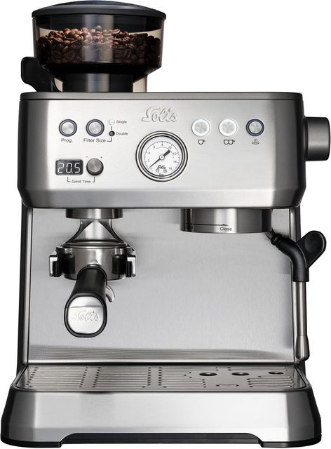 Solis Grind&Infuse PERFETTA Typ 1019 Espressomaschine mit integriertem Mahlwerk und Milchaufschäumer in Schwarz-Silber aus Edelstahl - Bild 1