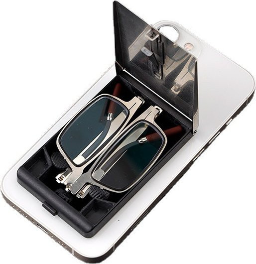 Faltbare Lesebrille, Vollrand, rechteckig, Metall - Bild 1