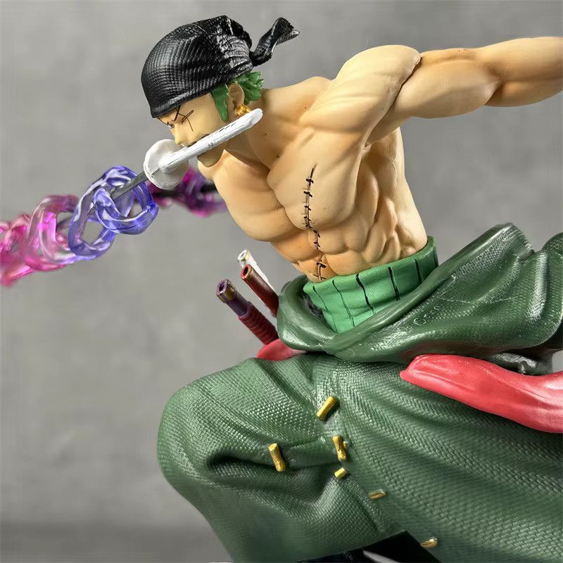 Bandai One Piece Roronoa Zoro Actionfigur im Drei-Schwert-Stil mit Doppelkopf-Statue, Multicolor Anime Modell für Sammler - Bild 2
