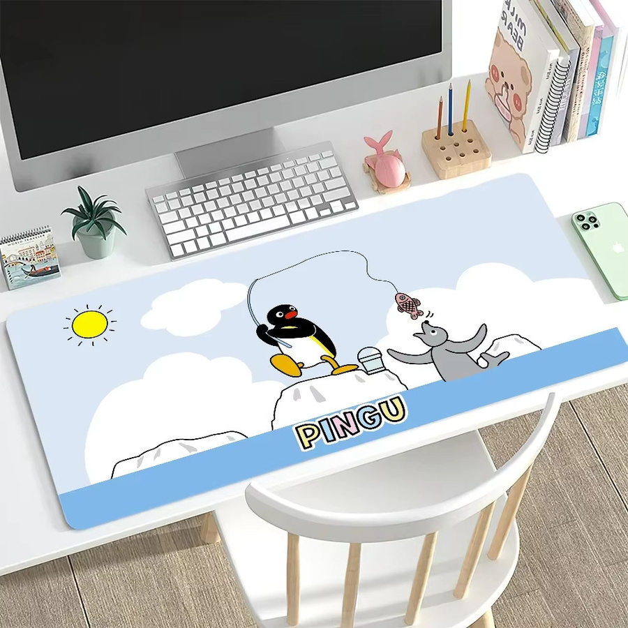 Großes Gaming Mauspad mit niedlichem Cartoon Pinguin Design, mehrfarbig, mit genähten Kanten und rutschfester Basis für deinen Schreibtisch - Bild 6