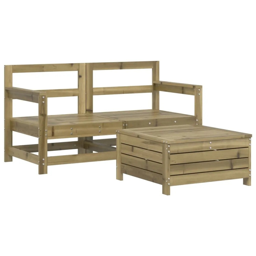 vidaXL 3-teilige Garten-Sofagarnitur aus imprägniertem Kiefernholz in Braun mit L-Form, 2 Ecksofas und 1 Fußhocker im rustikalen Latten-Design - Bild 2