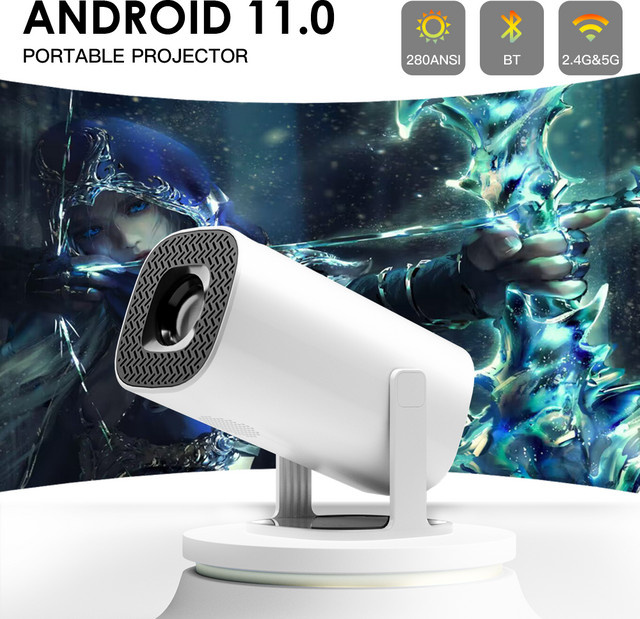HONGTOP P30 Smart Mini Projektor mit Android 11, WiFi 6, Bluetooth 5.0 und 4K Unterstützung in Weiß - Bild 1