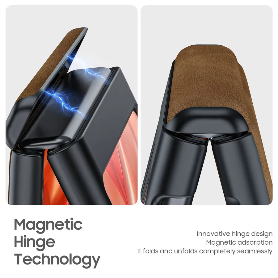 Motorola Moto Razr 50/60/70 Lederhülle mit magnetischem Scharnierschutz, 9H Displayschutz und kabellosem Laden, Braun - Bild 2