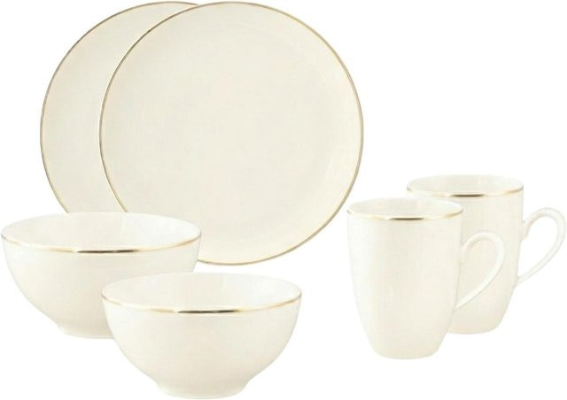 Seltmann Weiden Frühstücks-Set Savona Goldlinie aus Porzellan, 6er Set, Beige-Weiß mit Golddekor - Bild 1