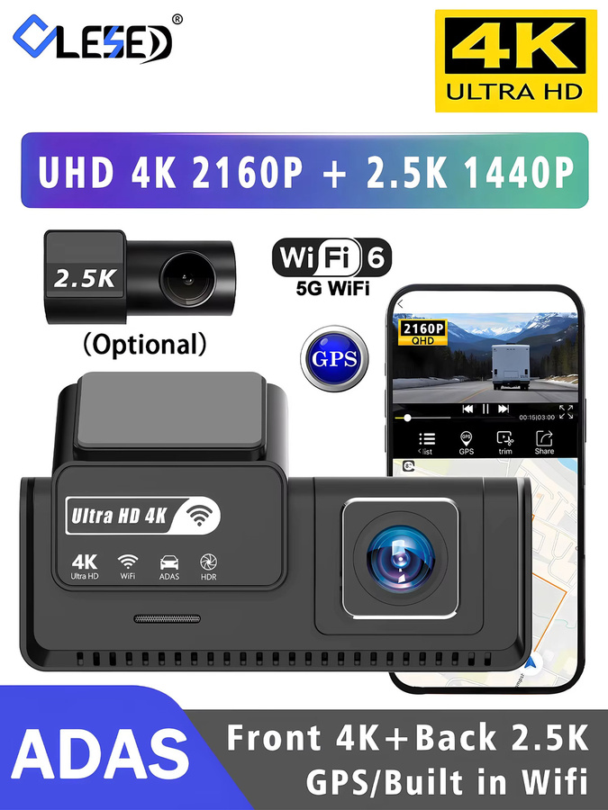 OLESED Ultra HD 4K Auto-Dashcam mit 2,5K Frontkamera, Rückkamera, GPS und WLAN in Schwarz - Bild 7