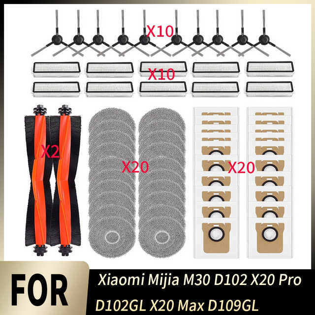 Xiaomi Ersatz-Zubehör-Kit für Mijia M30 D102 X20 Pro D102GL X20 Max D109GL mit Staubbeuteln, Hauptbürsten, Seitenbürsten, Filtern und Wischpads, multicolour - Bild 1