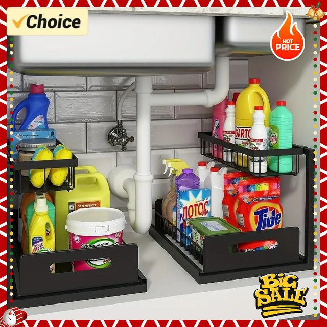 CZSAE Schiebewaschbecken-Aufbewahrungsregal in Schwarz, doppelschichtiges ausziehbares Schrankregal für Küche und Badezimmer - Bild 1