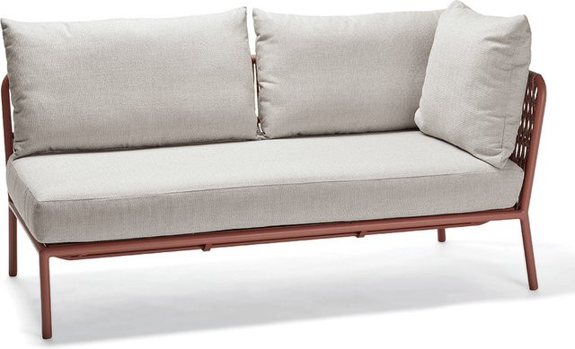 Stern Element Romy Lounge 2-Sitzer aus Aluminium in Terra mit Kordelgeflecht, linker Armlehne und Kissenset in Vanilla (100% Polyacryl) - Bild 1
