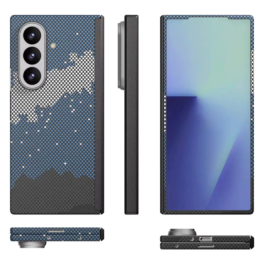 Aramid Carbon Faser Schutzhülle mit MagSafe für Samsung Galaxy Z Fold7 in Milchstraße Moonrise Design mit Scharnier-Schutz - Bild 3