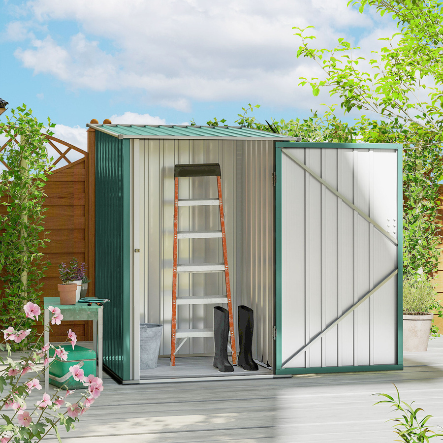 Outsunny Metall Gerätehaus mit Pultdach in Grün, Geräteschuppen aus Stahl, B/T/H: 100 x 103 x 160 cm - Bild 2