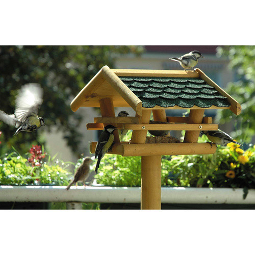 DOBAR Vogelhaus mit Ständer und Spitzdach aus Kiefernholz in Natur-Braun - Bild 2