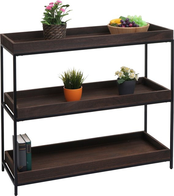 Standregal MCW-K71 aus Paulowniaholz und Metall in Braun mit 3 Ablagen, B/T/H: 90 x 35 x 100 cm - Bild 1