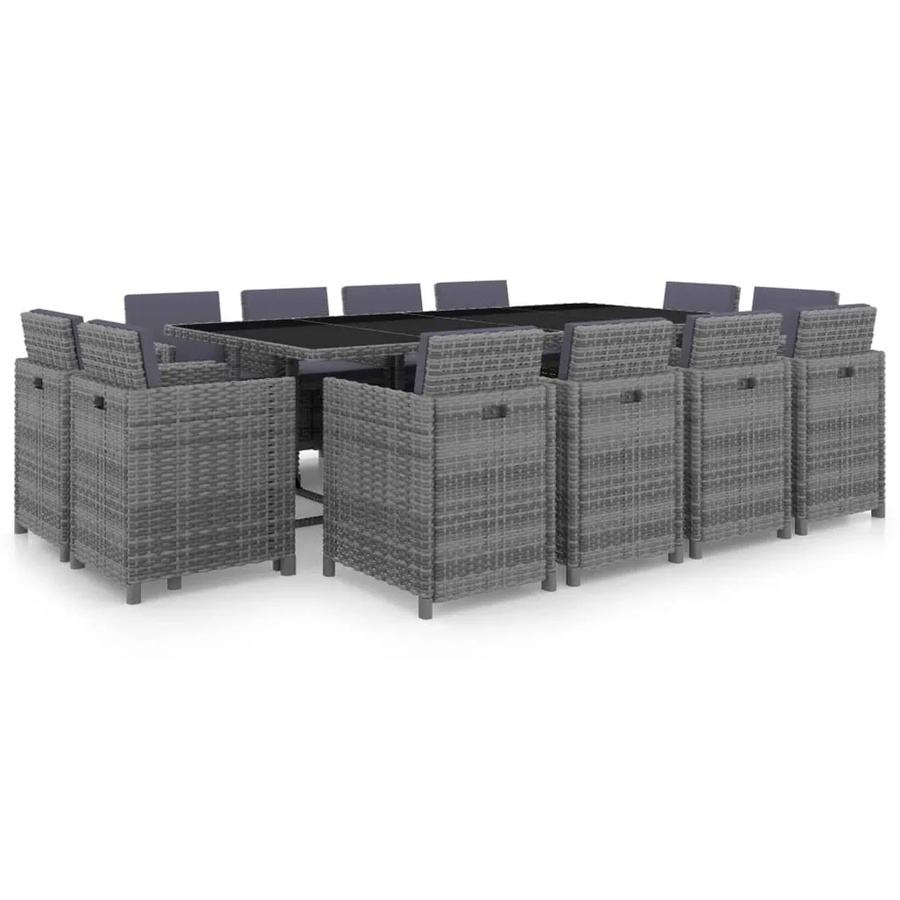 vidaXL 13-tlg Garten-Essgruppe aus Poly Rattan mit Glas-Tischplatte und Auflagen in Anthrazit - Bild 2
