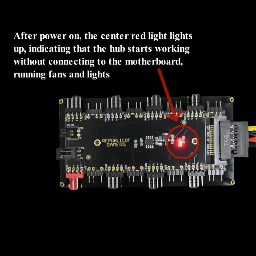 AuyiHomu Dualer 8-Kanal Computer-Gehäuselüfter-Hub mit 8 PWM- und 8 ARGB-Schnittstellen und SATA-Stromversorgung in Schwarz - Bild 5