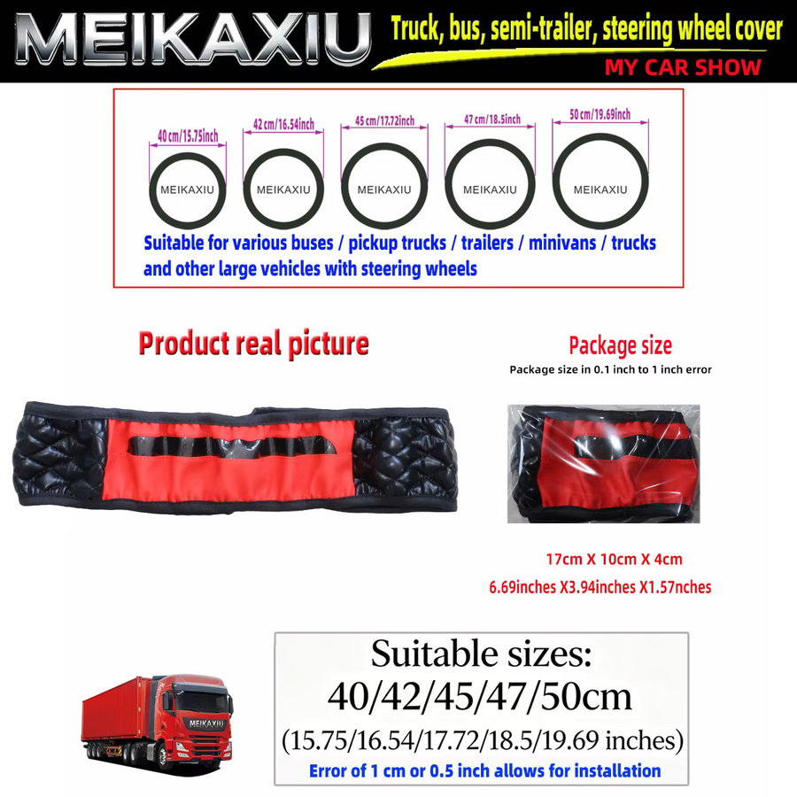 MEIKAXIU Lenkradbezug aus Kristallkohlefaser und PU-Leder für LKW, Transporter und Bus, Durchmesser: 40 cm, 42 cm, 45 cm, 47 cm oder 50 cm - Bild 2