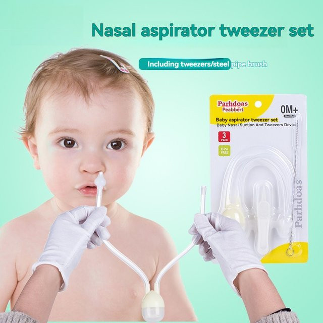 Baby-Mundsauger-Set mit Nasensauger und Pinzetten-Set in Weiß zur Pflege bei verstopfter Nase und Anti-Reflux-Unterstützung - Bild 1