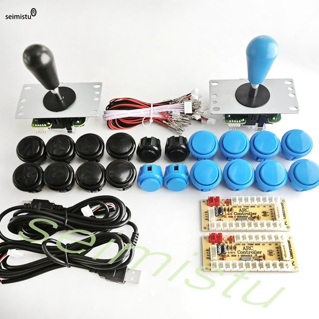 Sanwa Arcade-Konsole DIY-Kit mit Drucktasten und USB-Controller für PC und Raspberry Pi in Schwarz und Multicolour - Bild 1