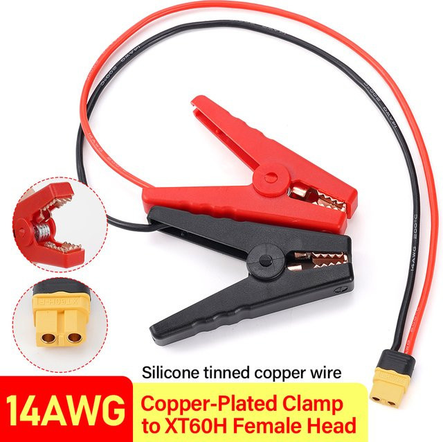JAKYLOVE Universelles 12V 14AWG Krokodilklemmen-Set mit T-Stecker und XT60H-Buchse in Rot für Autobatterie-Ladegeräte und DIY-Zubehör - Bild 1