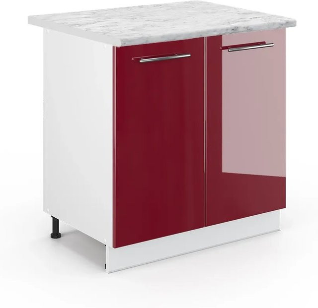 Vicco Spülenunterschrank Fame-Line Bordeaux Hochglanz/Weiß mit Regal, B: 80 cm, H: 82 cm, T: 60 cm - Bild 1