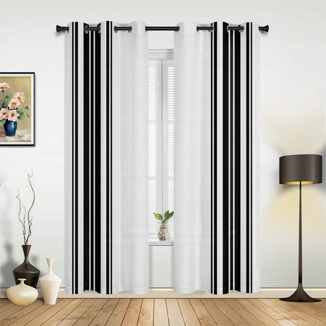 Super Six Luxus Vorhang mit schwarzen Streifen, semi-transparent, Farbe: Schwarz, Breite: 135 cm, Höhe: 115 cm - Bild 1