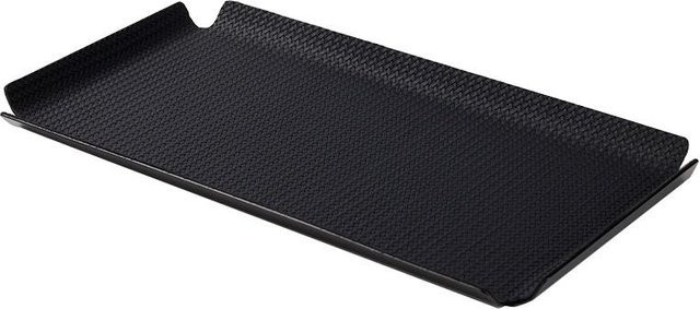 Minimalistisches Tablett aus Leder und Metall mit geometrischer Textur in Schwarz, B/T/H: 37,5 x 18,5 x 1,5 cm - Bild 1