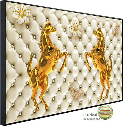 papermoon Infrarotheizung EcoHeat mit Pferdemuster in Gold und Weiss, Matt-Effekt, bunt - Bild 1
