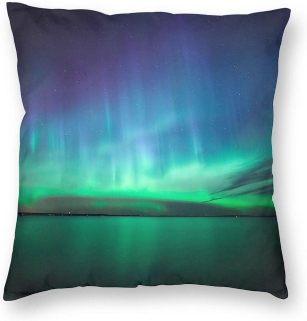 Green Harvest Dekorative Kissenhülle Nordlichter Finnland, quadratisch, Multicolour, Material: Polyester, Leinen und Samt, B/T/H: 45 x 45 x 0 cm - Bild 1
