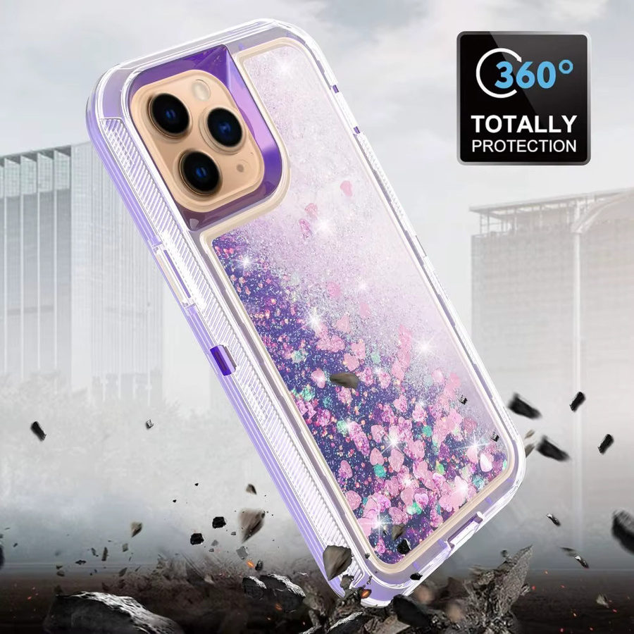 3in1 Bling Glitter Liquid Quicksand Hybrid Armor Handyhülle für iPhone 17 Pro Max, 16, 15, 14 in Rot mit Anti-Drop Schutz - Bild 3