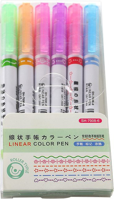 CHXN 6er Set Fluoreszierende Textmarker in 6 Farben mit Wellenmuster für Schule und DIY - Bild 1