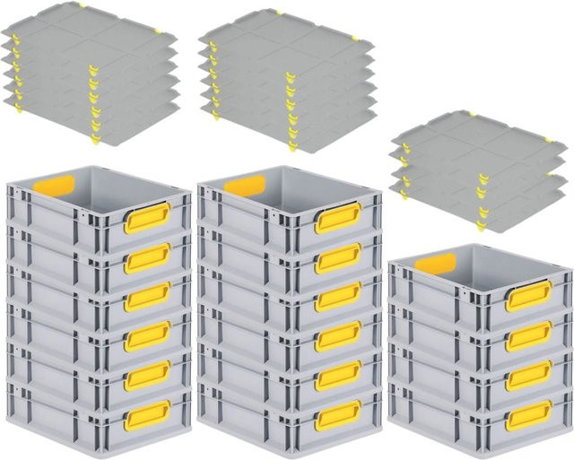 PROREGAL Spar Set 16x Eurobox Nextgen Color in Gelb mit Auflagedeckeln und Schiebeschnappverschlüssen, H x B x T: 12 x 30 x 40 cm - Bild 1