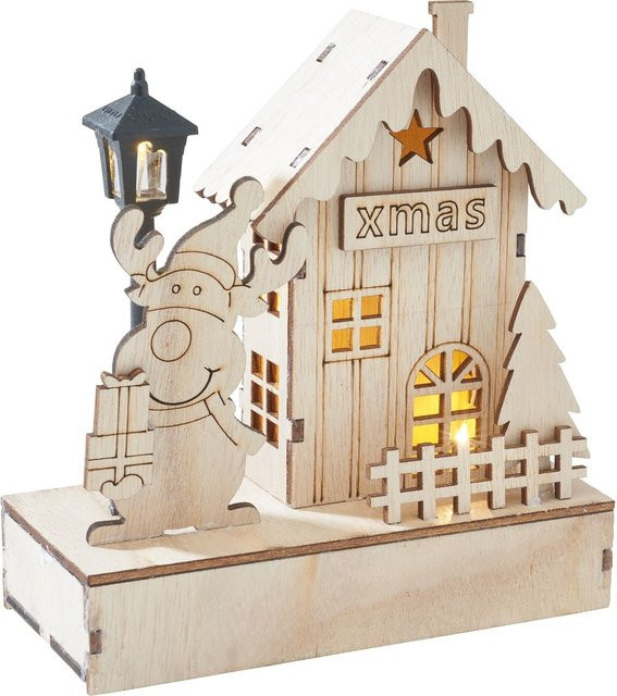 VBS Lichterhaus Elch mit Laterne in Beige mit LED für Weihnachten, Höhe: 13,5 cm, Breite: 13,0 cm, Tiefe: 6,0 cm - Bild 1