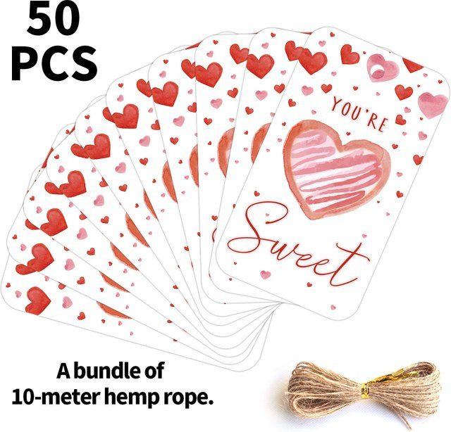 50 Stück You're Sweet Herzanhänger aus Papier in Weiß als romantische Liebesnachrichtenkarten für Valentinstag, Hochzeit und Jahrestag - Bild 1