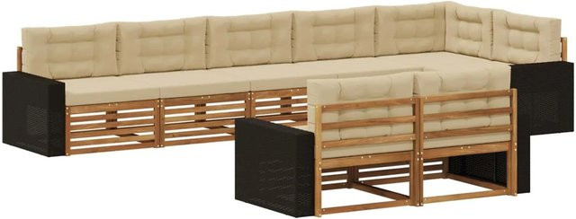 vidaXL Outdoor-Sofagarnitur aus Akazienholz in L-Form mit Kissen, Farbe: Natur und Beige - Bild 1