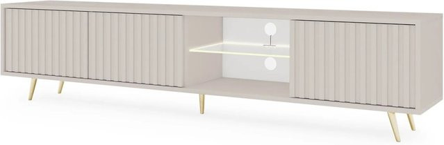TV-Lowboard Selsey Bello in Graubeige mit Lamellen-Design und integrierter Beleuchtung, Breite: 175 cm - Bild 1