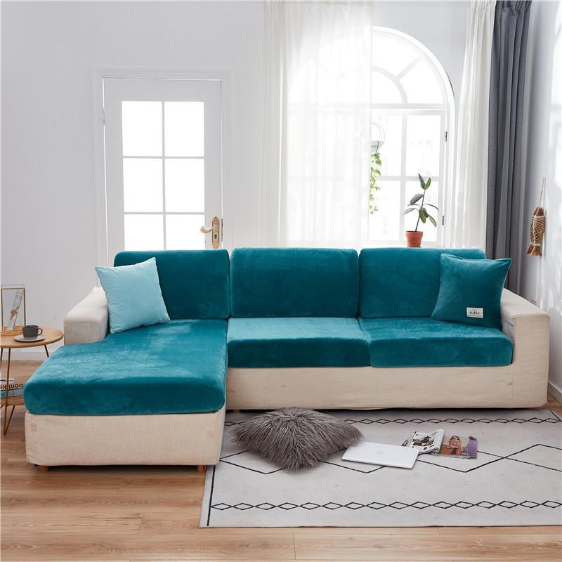 Housmife Samtsofa-Sitzkissenbezüge aus Plüsch, 2er-Set, dunkelgrün, B/B: 45 x 45 cm - Bild 1