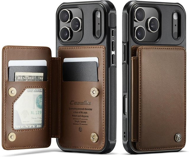 just case Lederhülle für iPhone 17 Pro Max als Brieftaschen-Handyhülle mit Kartenhalter, Ständer und RFID-Schutz in Braun - Bild 1