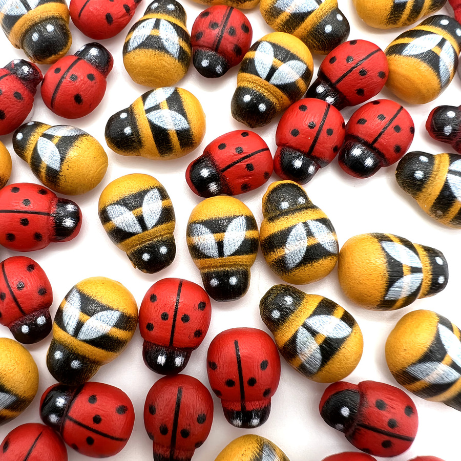 100 Stück selbstklebende Holz-Aufkleber mit Bienen und Marienkäfern in Multicolour für DIY-Scrapbooking - Bild 3