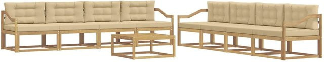 vidaXL Outdoor-Sofagarnitur aus Akazienholz in L-Form, 9-teiliges Set in Weiß und Beige mit Polstern, B/T/H: 79 x 79 x 37 cm - Bild 1