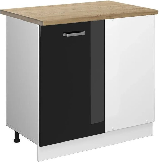 Vicco R-Line Eckunterschrank für die Küche in Schwarz Hochglanz und Weiß mit Eiche, Höhe: 86 cm, Breite: 60 cm, Tiefe: 81,6 cm - Bild 1