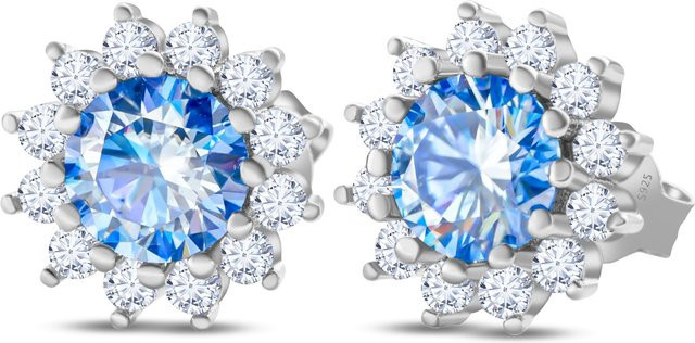 BIJOX STORY Ohrstecker, 925 Silber, weiß vergoldet, Blau, Diamant, Damen - Bild 1