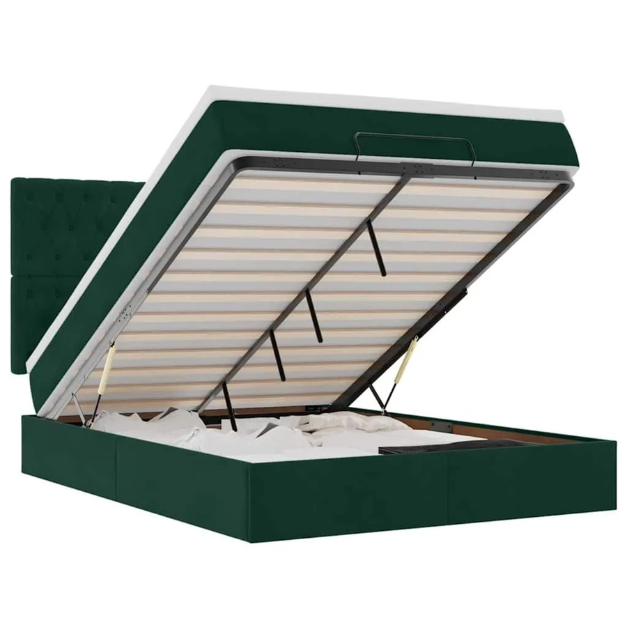 vidaXL Ottoman-Bett mit Matratze aus Samt in Dunkelgrün, B/T/H: 140 x 200 x 280 cm - Bild 2