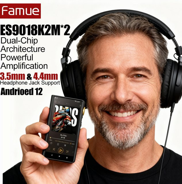 Famue BF30 HIFI Musik-MP3-Player mit ES9018K2M Dual OPA1612 Verstärker, Android 12, 4G, 32GB Speicher, DSD256/768kHz, Farbe: Silber - Bild 1