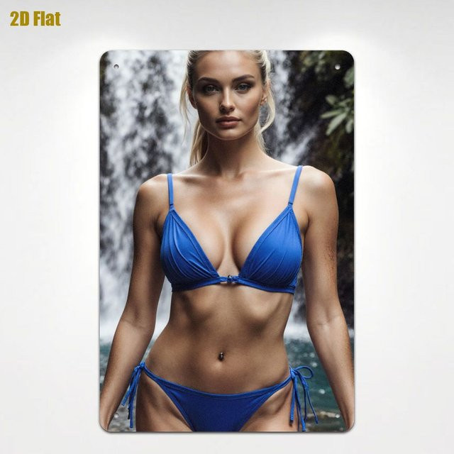 HELLOYOUNG Retro Metallschild Blau Bikini-Blondine Wandkunst aus Eisen - Bild 1