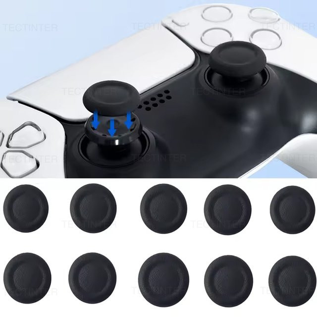 TECTINTER Joystick Ersatz Kappen für PS5 und PS4 Controller, Thumbstick Grip Abdeckung in Schwarz, PlayStation 5 Spiel Zubehör - Bild 1