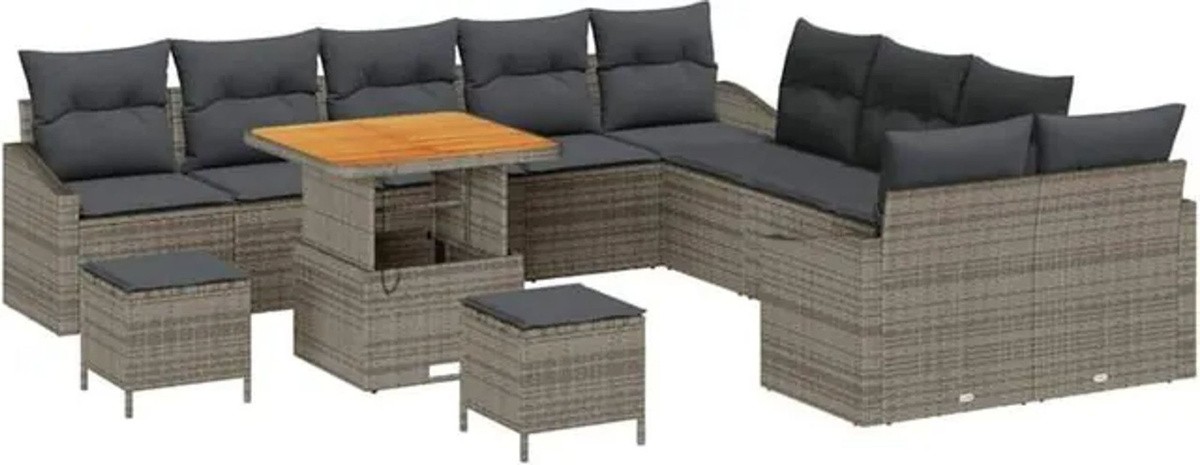 vidaXL Garten-Sofa-Set aus Polyrattan und Stahl, 13-teiliges Loungemöbel-Set in Grau, B/T/H: 100 x 100 x 71 cm - Bild 1